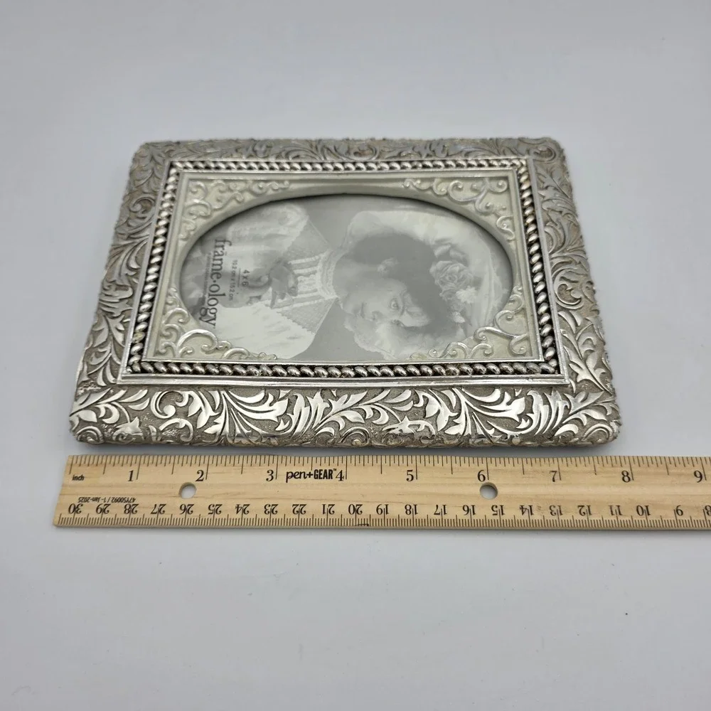 Frameology Ornate Silver on Resin Picture Frame 8x6 Etched Design 4x6 Photo 2003